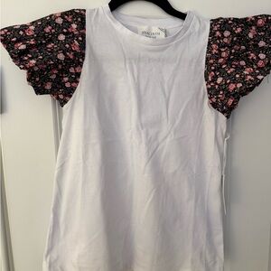 Hyacinth White Top with Navy Floral Sleeves